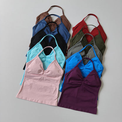 Seamless Halter-Neck Sports Fitness Slim-Fit Yoga Tank Top for Women