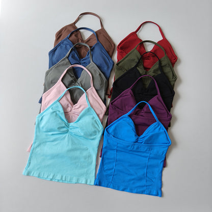 Seamless Halter-Neck Sports Fitness Slim-Fit Yoga Tank Top for Women