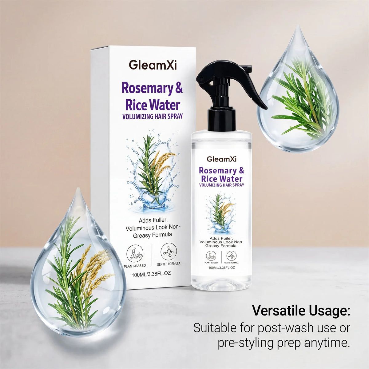 Rosemary Rice Water Hair Spray Volumizing Smoothing Leave-In Conditioner for Fine Flat Hair Oil Control Refreshing Scalp Care